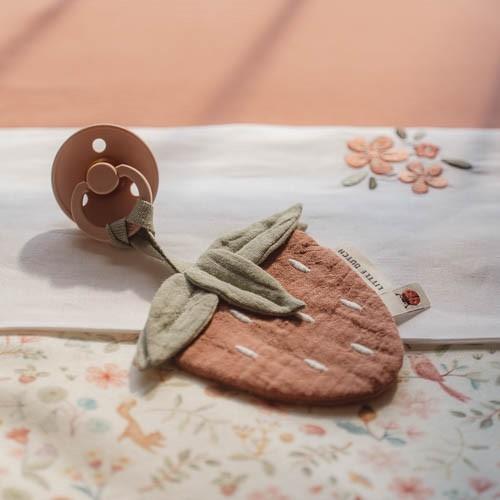 Doudou Attache tétine en gaze de coton #Fraise