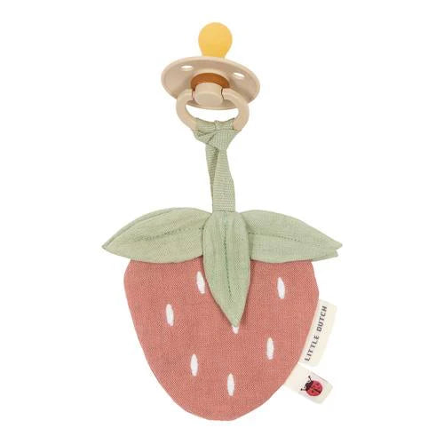 Doudou Attache tétine en gaze de coton #Fraise