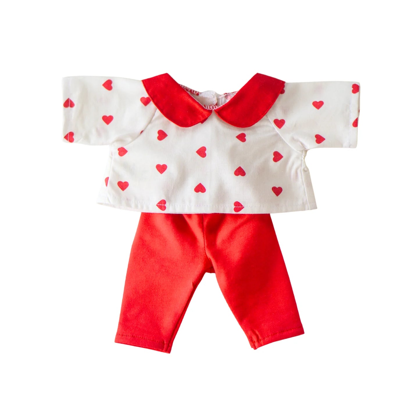 Vêtement poupée - Ensemble blouse coeurs à col+ legging rouge