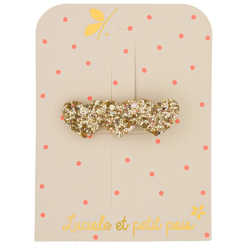 Barrette 3 Cœurs pailletés – Luciole et Petit Pois