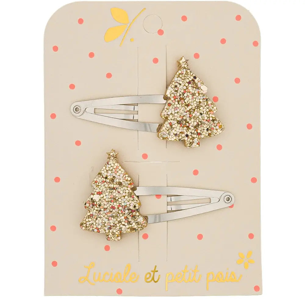 Barrettes Sapins Dorés Pailetés - Luciole et Petit Pois