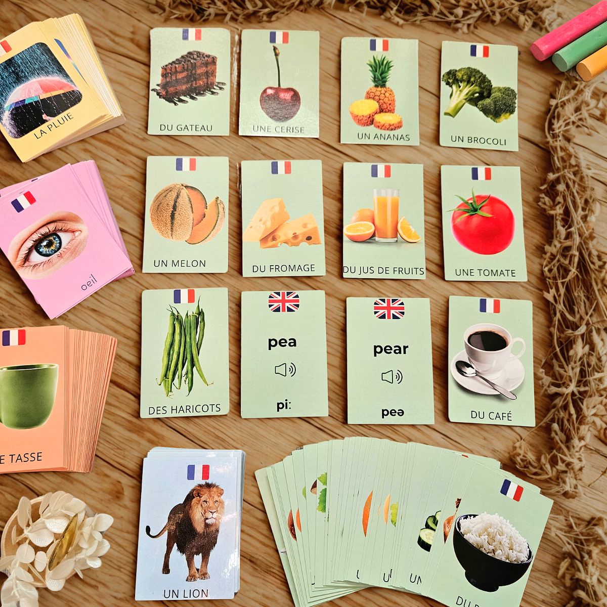 Cartes Vocabulaire en Français / Anglais Aliments - Les lots d'Elo
