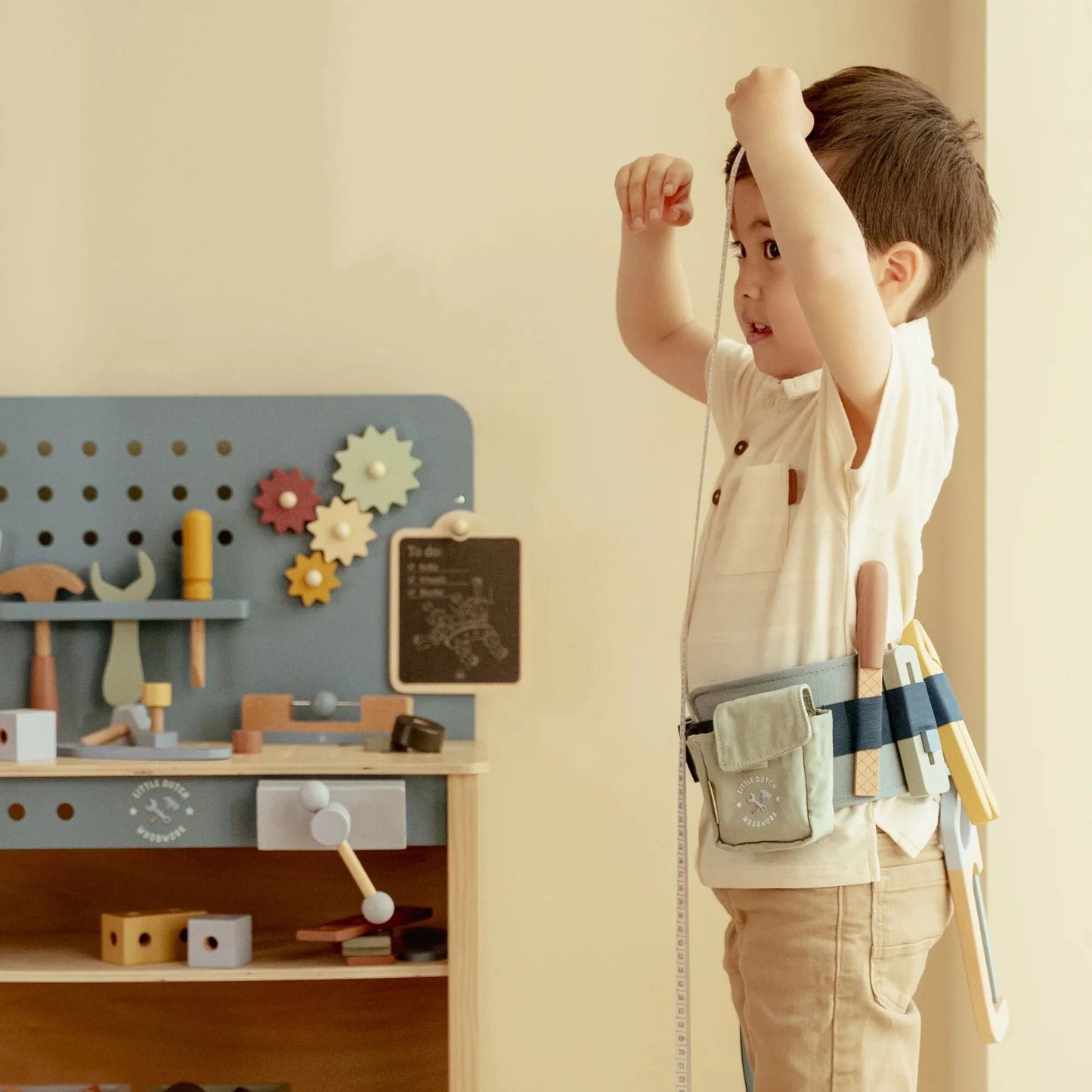 Ceinture à outils en bois - Bleu - Little Dutch