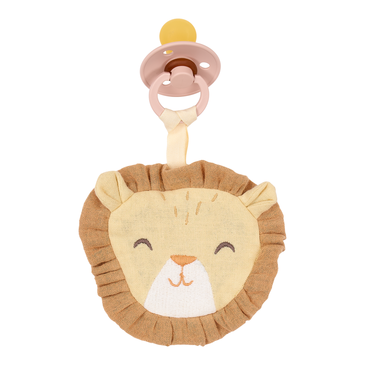 Doudou attache-tétine en gaze de coton Lion - Safari Friends