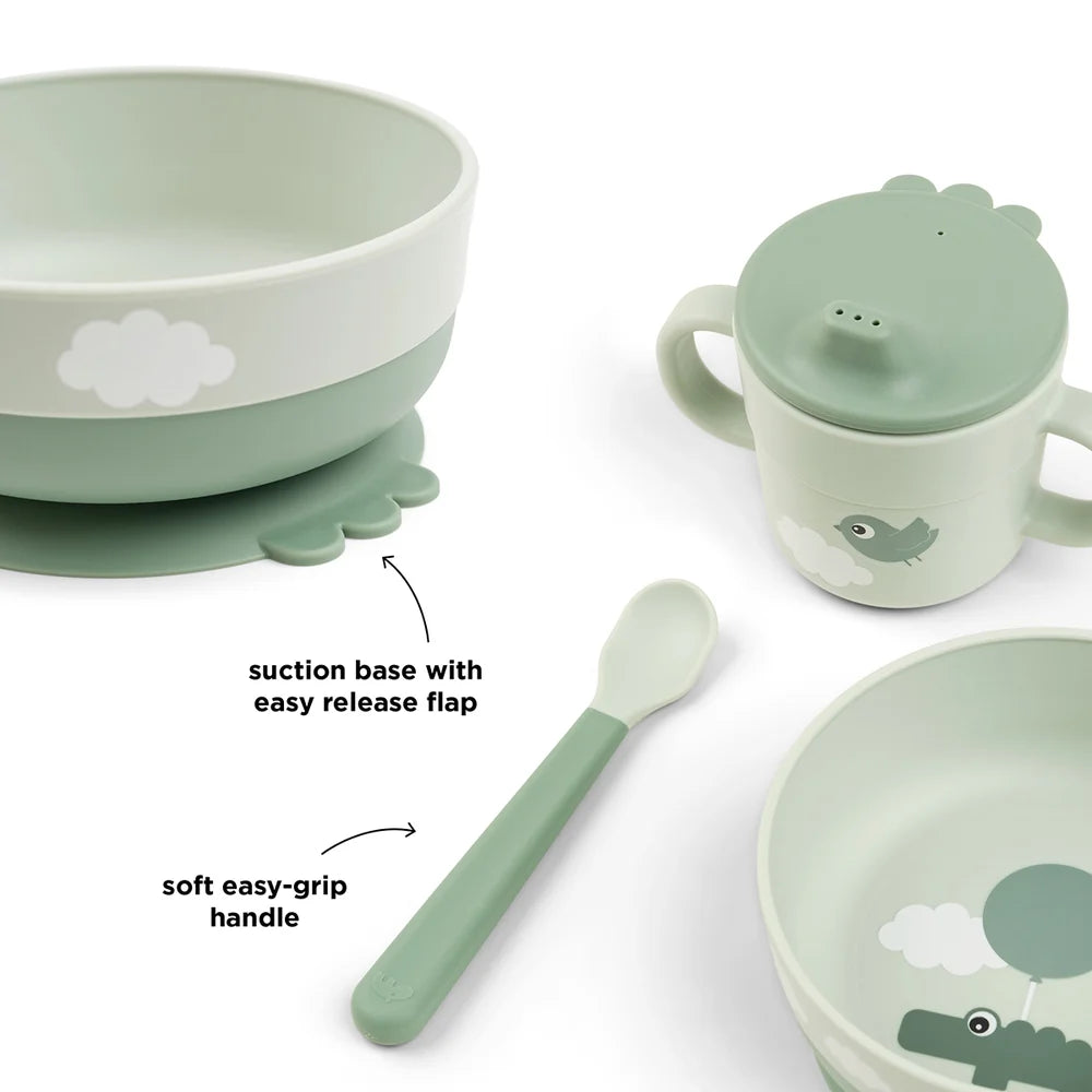 Foodie coffret premier repas ventouse - Happy clouds - Vert- Done by Deer