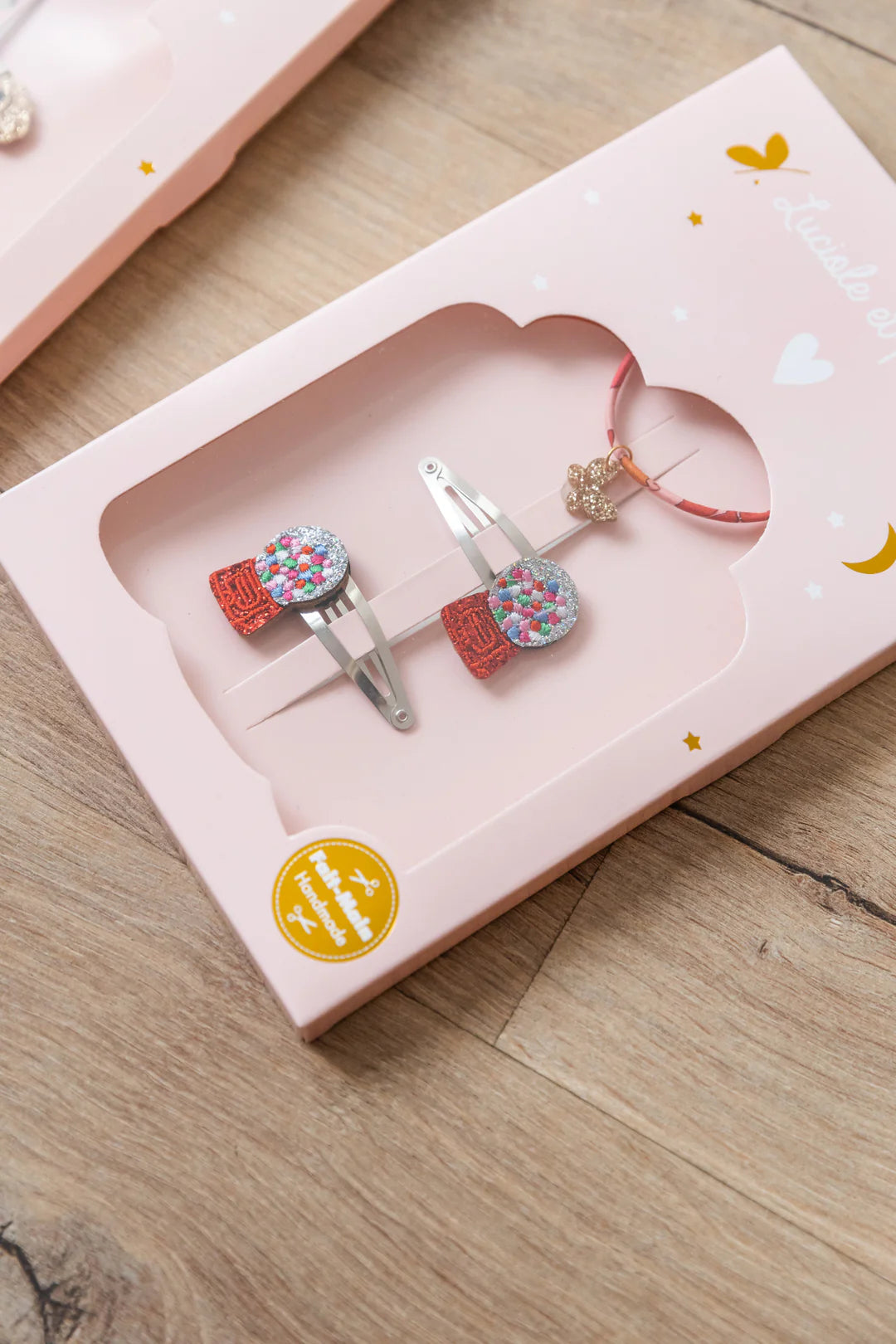 Coffret Bubble Gum - Barrettes & Bracelet Capel Floret – Luciole et Petit Pois