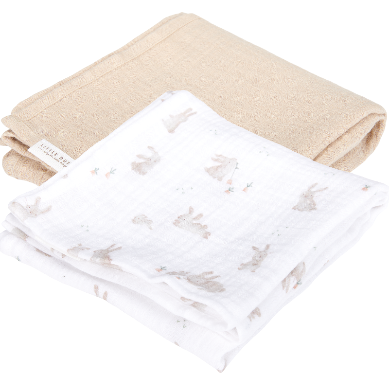 Set de 2 langes en gaze de coton #Baby Bunny Pure Beige 70 x 70 cm