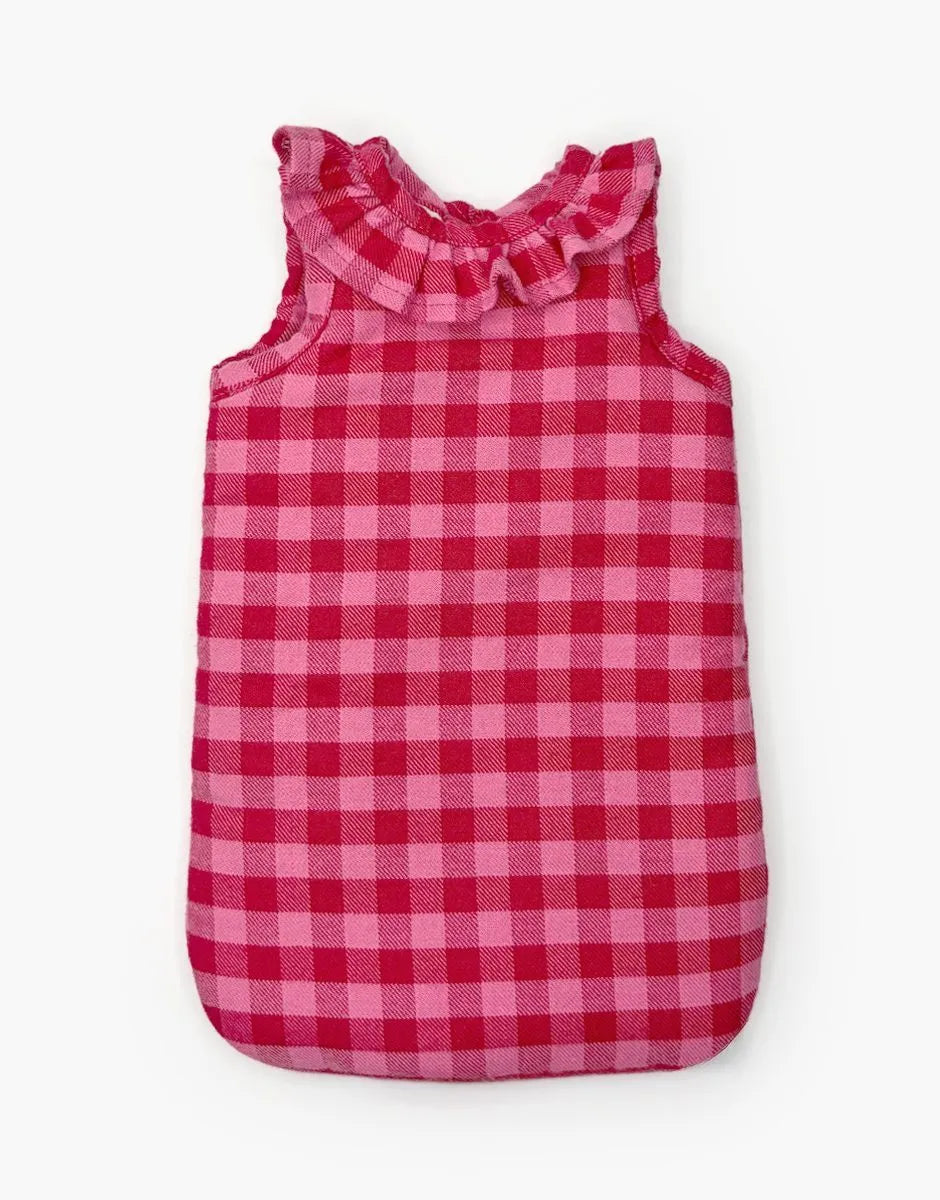 Turbulette poupée à collerette en flanelle Vichy cerise - Minikane