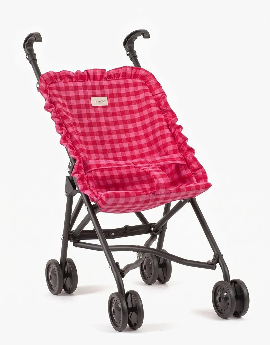 Poussette pour poupée à volants Vichy bonbon/cerise – Minikane