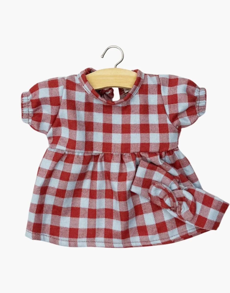 Babies – Robe Faustine et son headband en flanelle Vichy bleu givre - Minikane