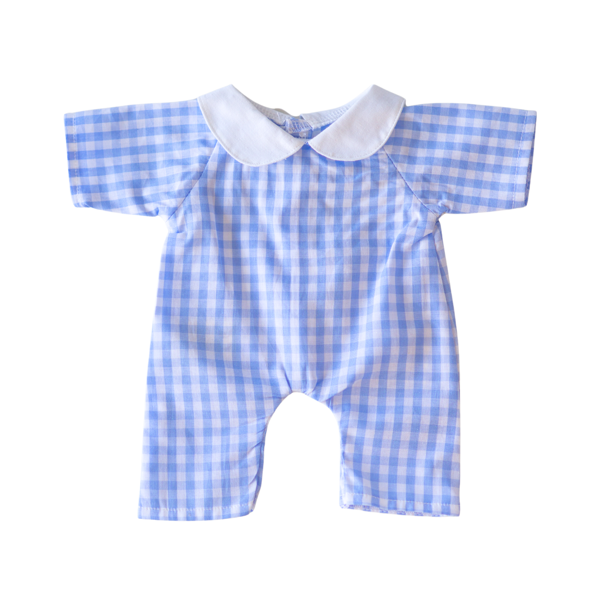 Vêtement poupée - Combinaison vichy bleu avec col