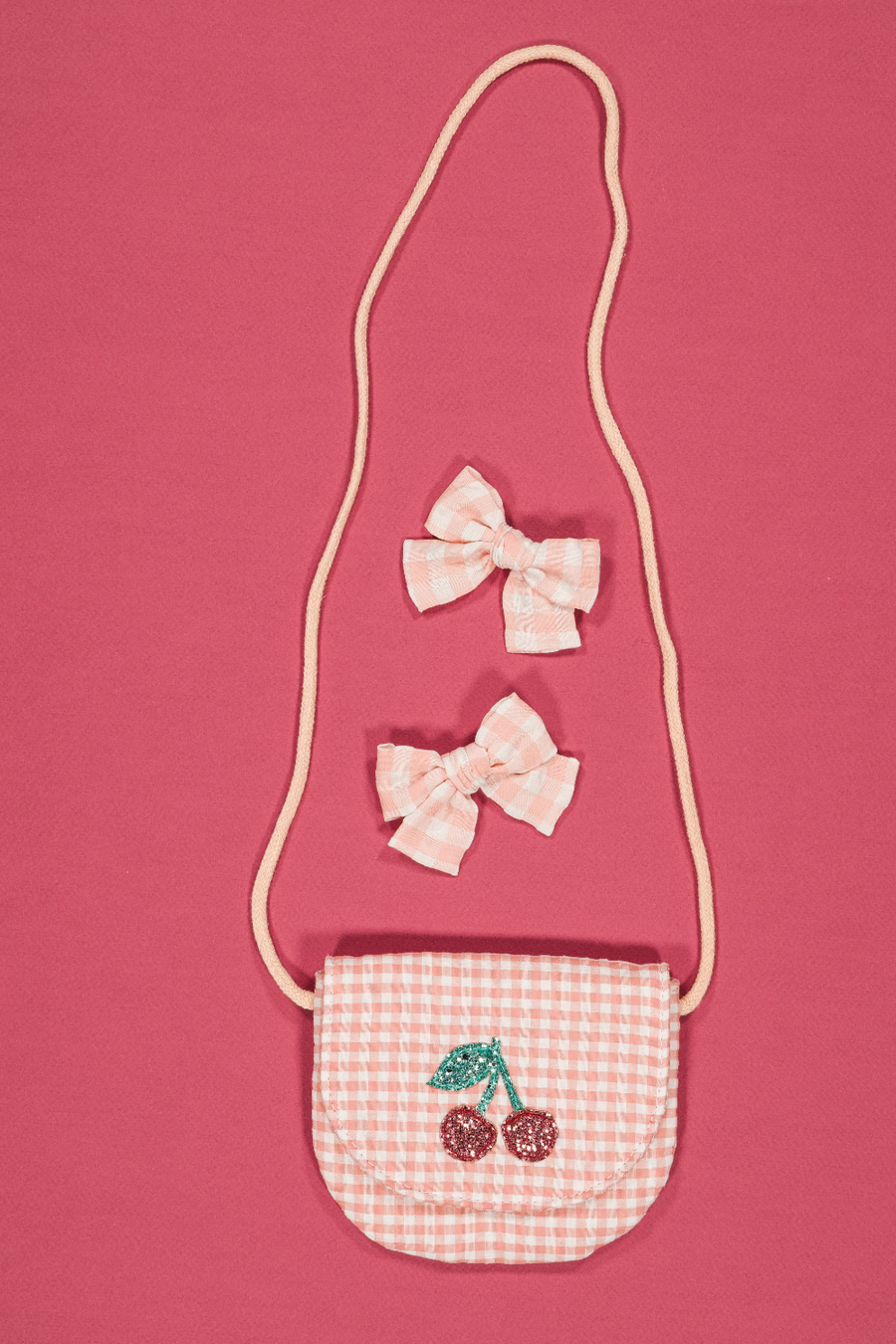 Barrette petit noeud princesse - Vichy rose - Luciole et petit pois