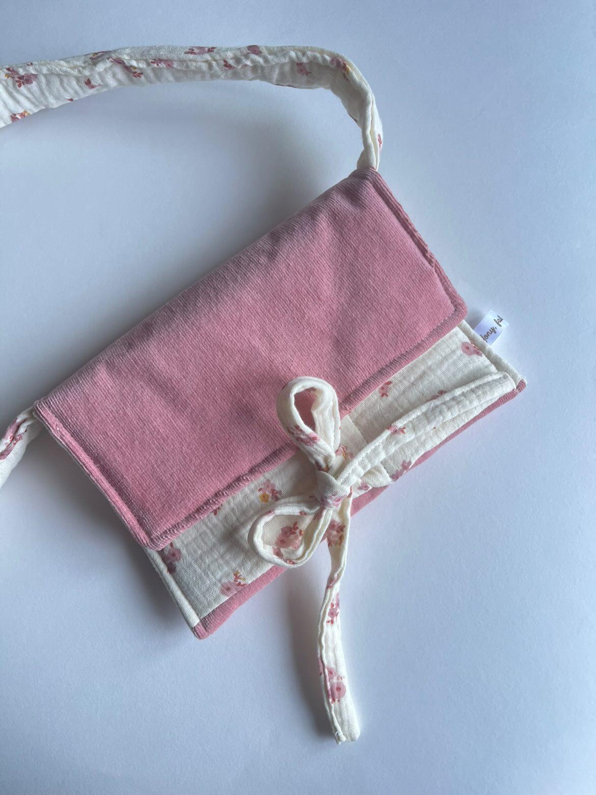 Petit sac #Fleurs écru/Velours rose