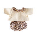 Vêtement poupée - Ensemble blouse écru à col + bloomer léopard