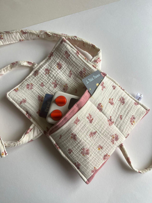 Petit sac #Fleurs écru/Velours rose