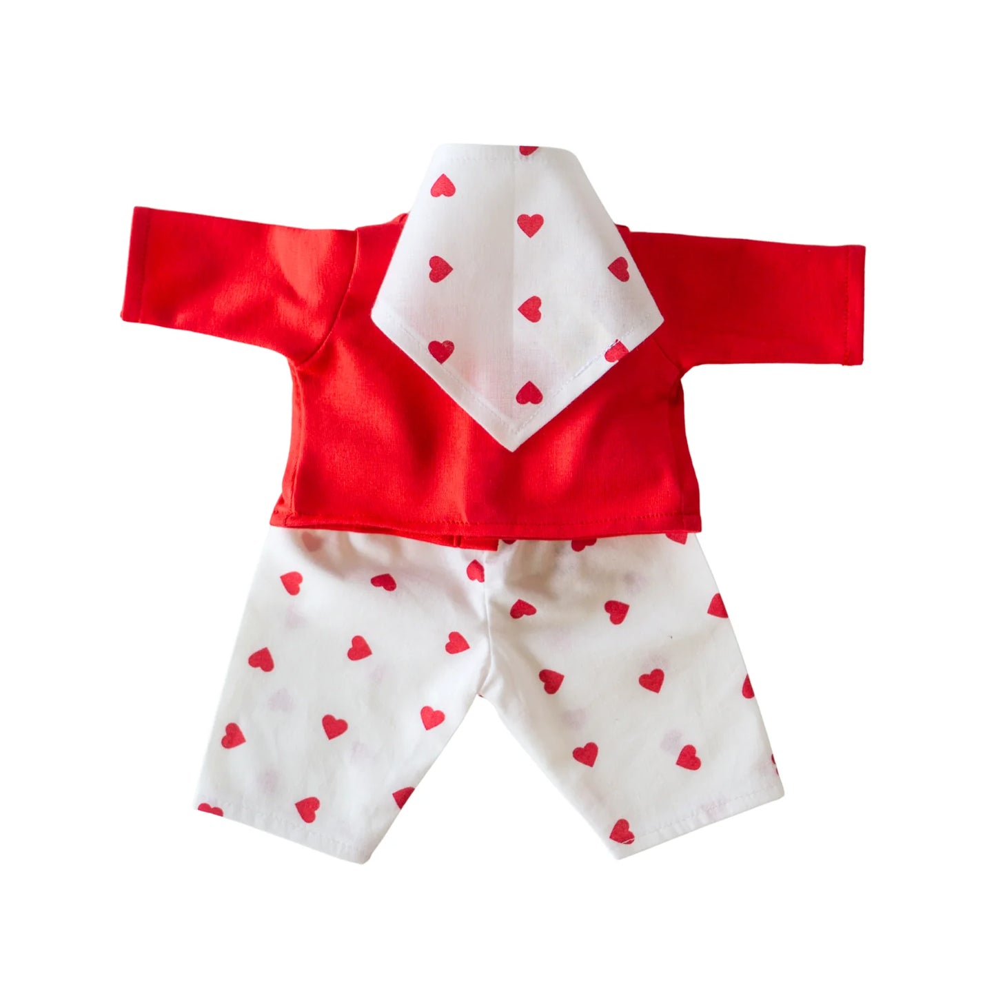 Vêtement poupée - Ensemble T-shirt pantalon foulard coeurs
