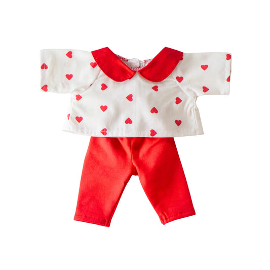 Vêtement poupée - Ensemble blouse coeurs à col+ legging rouge