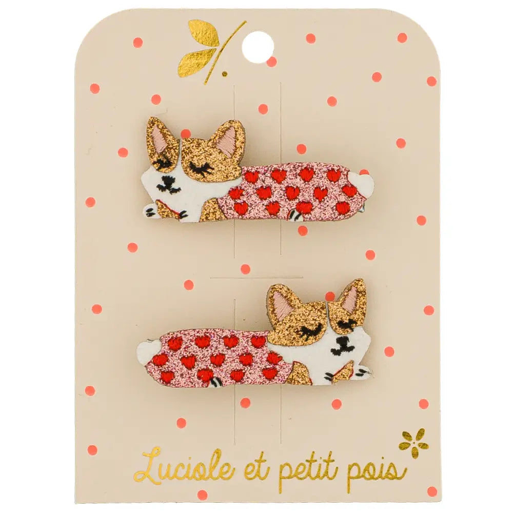 Barrettes Rosie le corgi (paire) – Luciole et petit pois