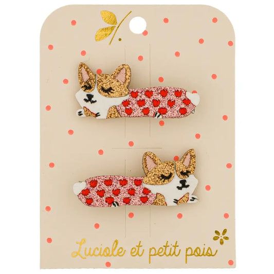 Barrettes Rosie le corgi (paire) – Luciole et petit pois