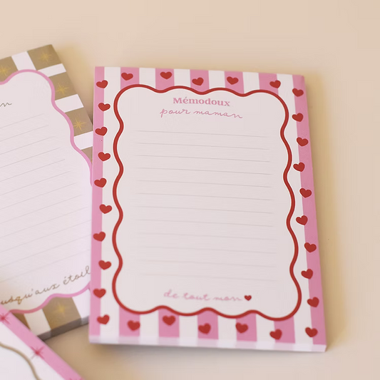 Bloc notes "Mémodoux pour maman" coeurs - Les mignonneries