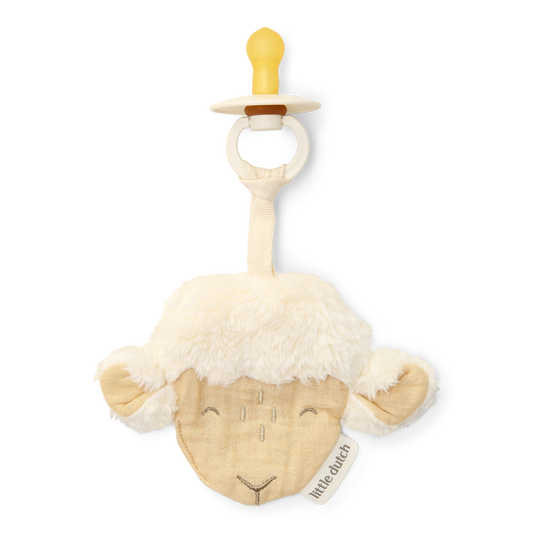 Doudou attache-tétine en gaze de coton #Mouton