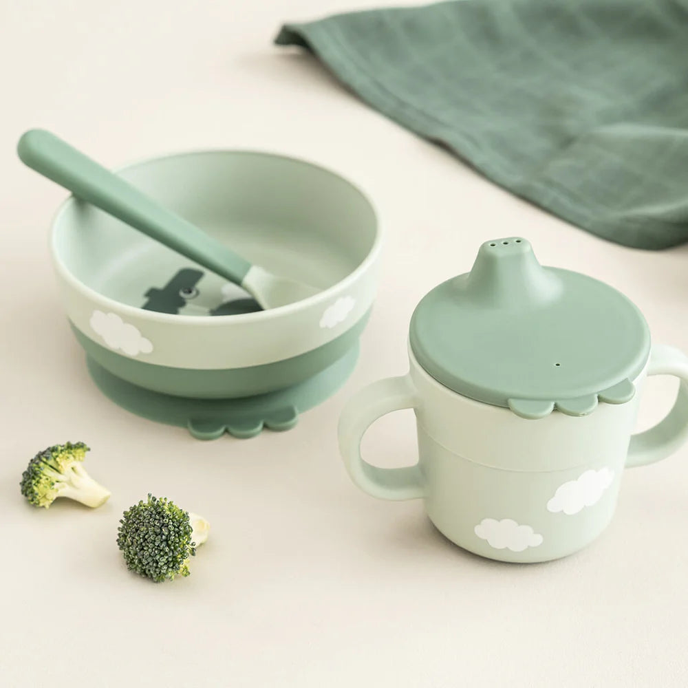 Foodie coffret premier repas ventouse - Happy clouds - Vert- Done by Deer