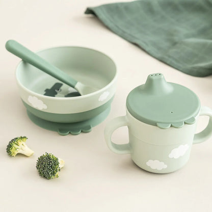Foodie coffret premier repas ventouse - Happy clouds - Vert- Done by Deer
