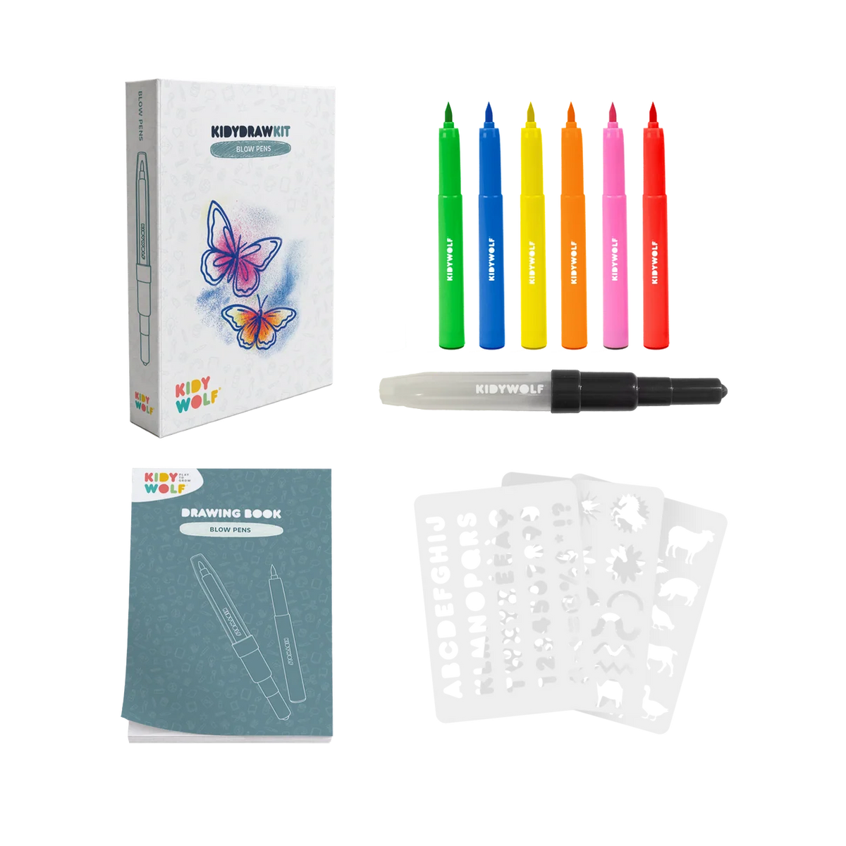 KIDYDRAW-PAD KIT – Feutres à souffler Blow Pen – Kidywolf