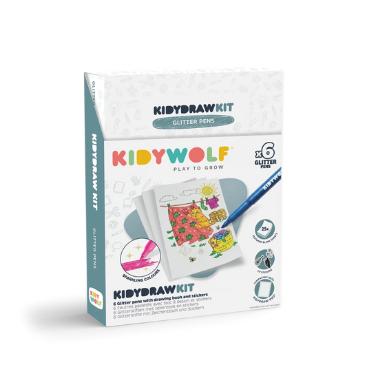 KIDYDRAW-PAD KIT – Feutres à paillettes et stickers – Kidywolf