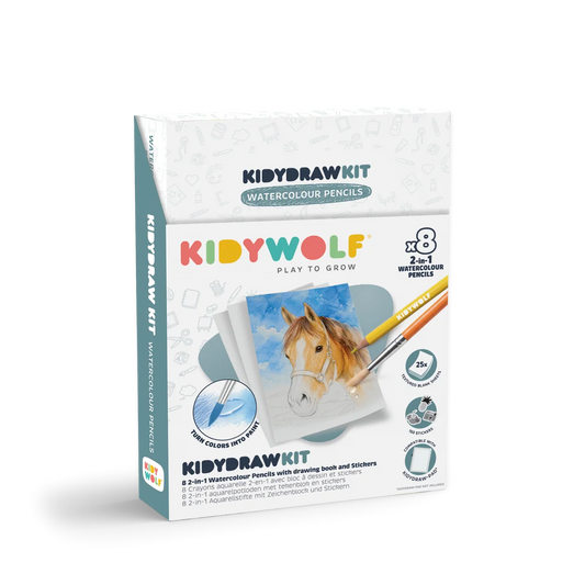 KIDYDRAW-PAD KIT – Crayons aquarelle et stickers – Kidywolf