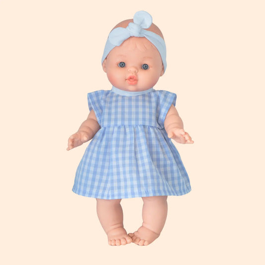 Poupée Rose avec Robe Vichy Bleu