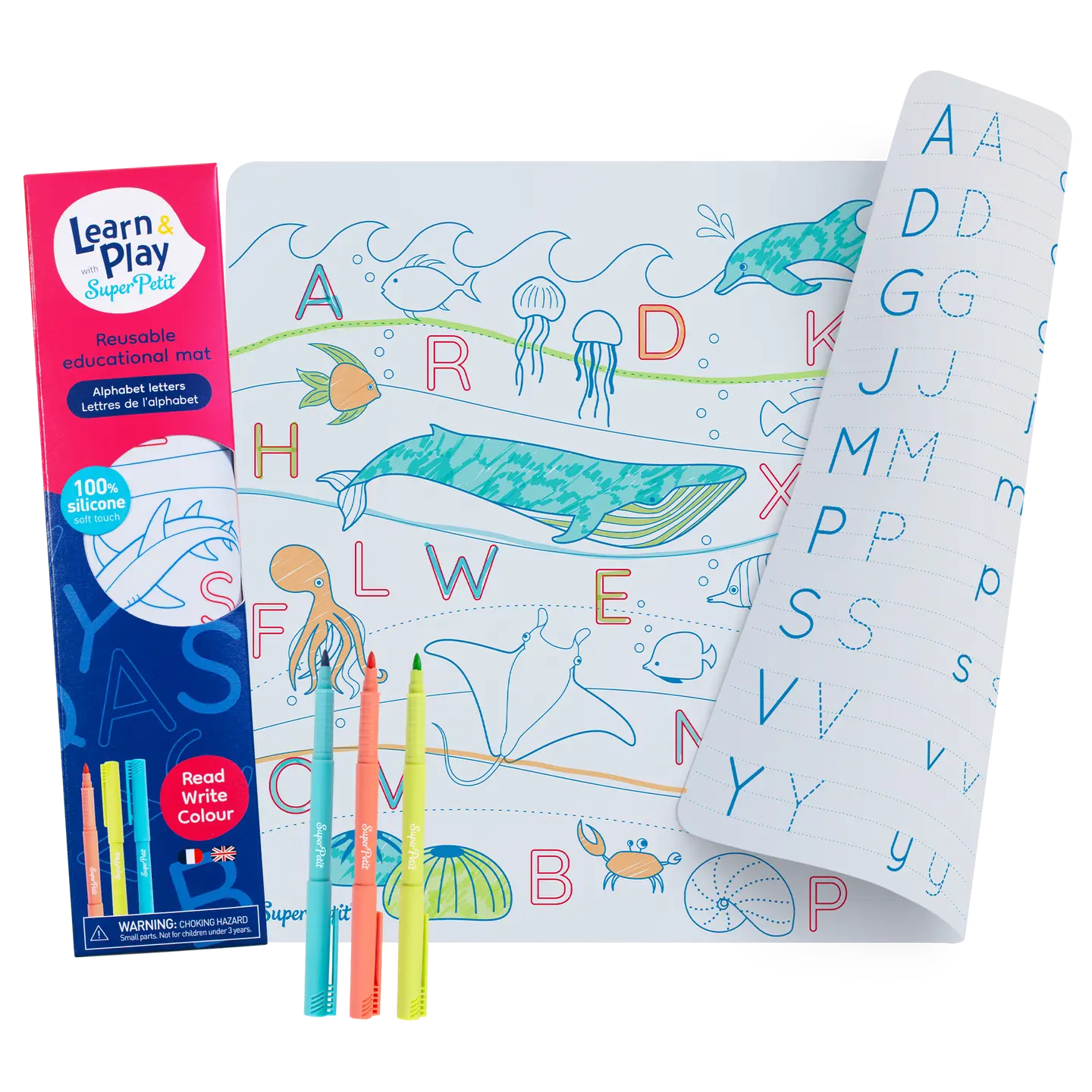 Set en silicone pédagogique ABC OCEAN 3 feutres inclus - Super Petit