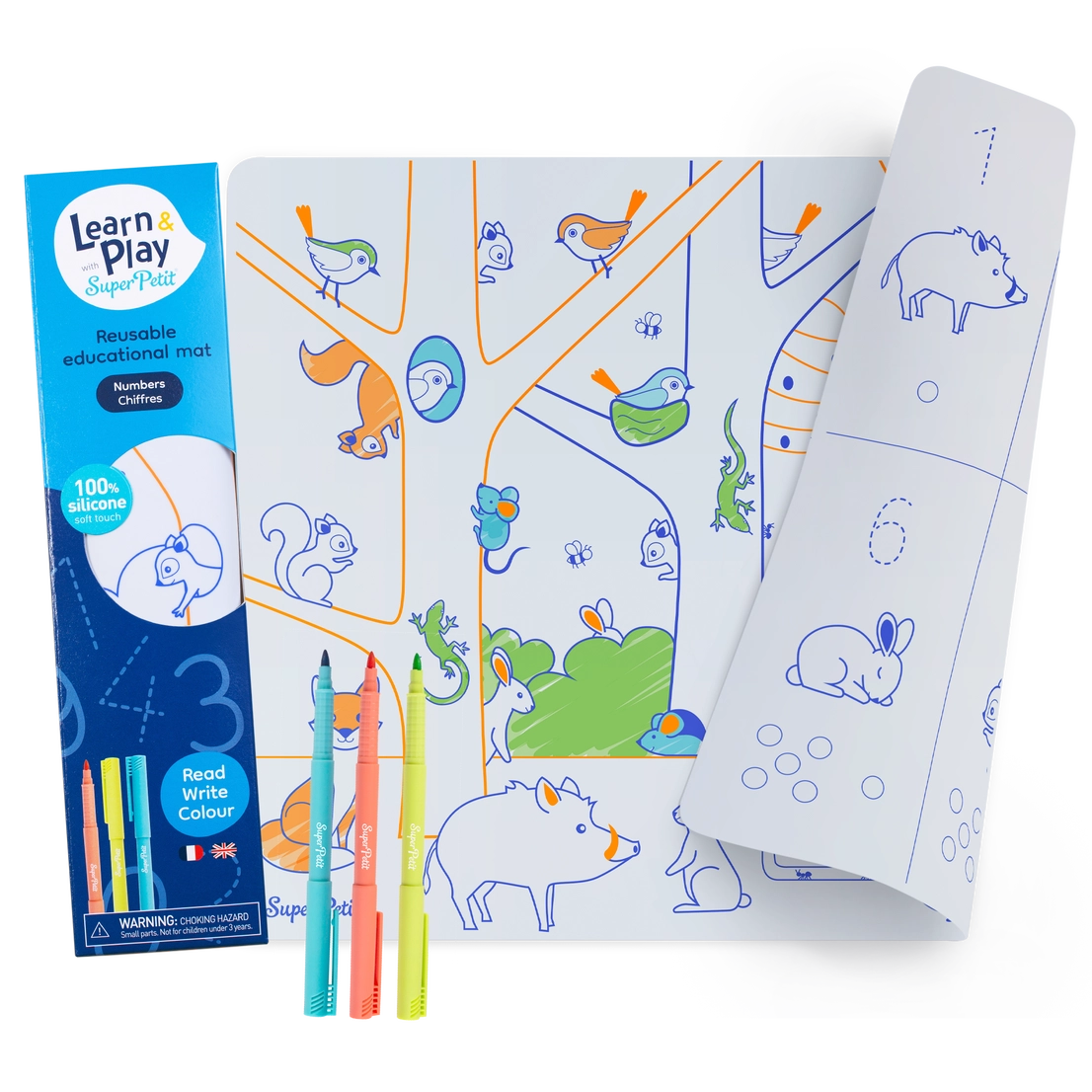Set en silicone pédagogique Les Chiffres 3 feutres inclus - Super Petit
