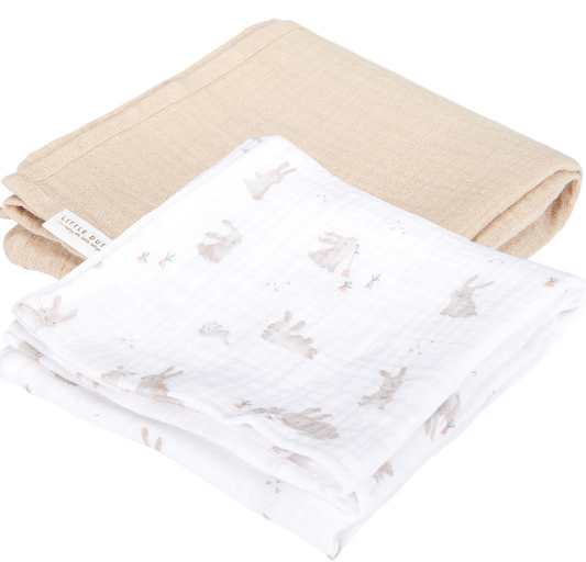 Set de 2 langes en gaze de coton #Baby Bunny Pure Beige  70 x 70 cm