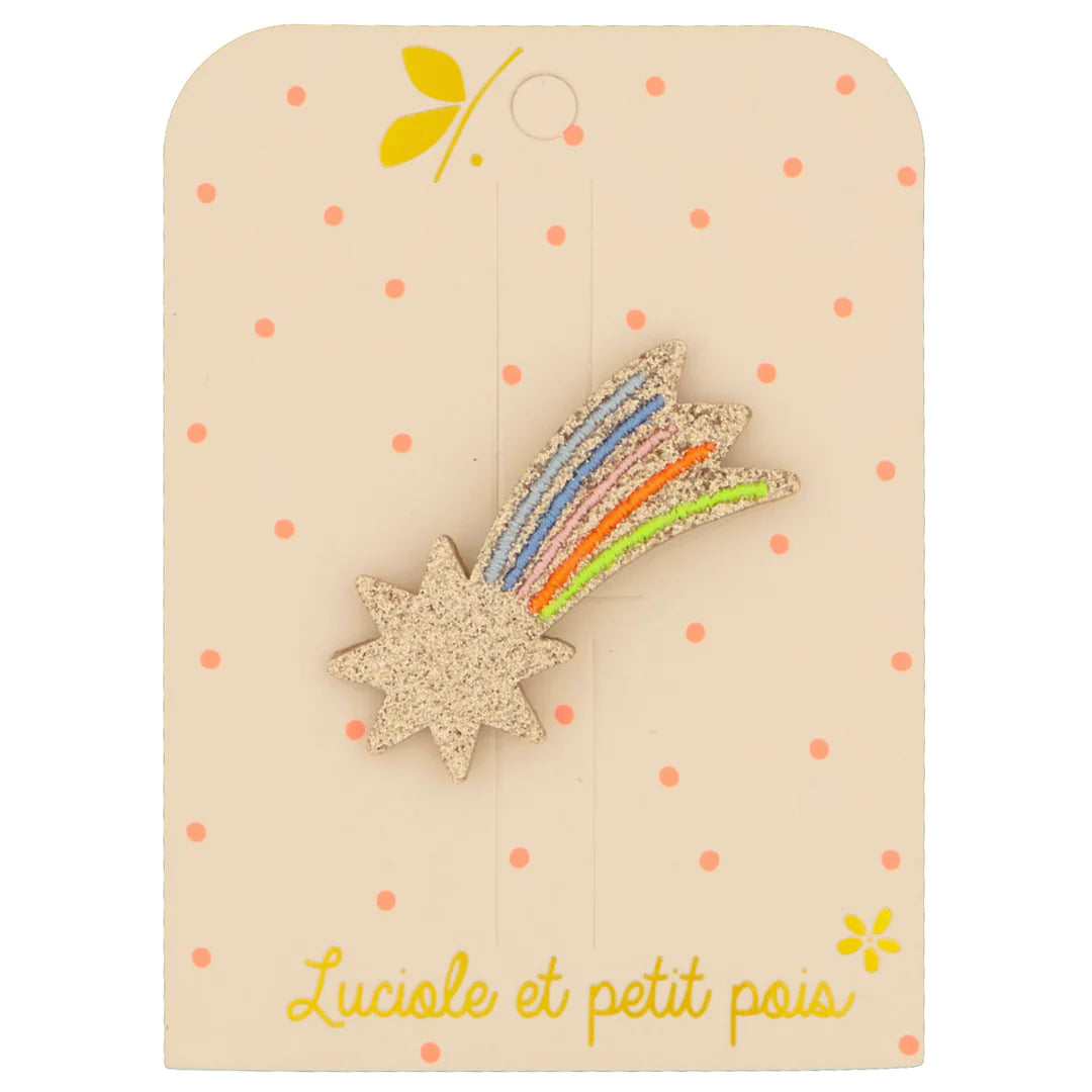 Barrette étoile filante multicolore jaune – Luciole et petit pois