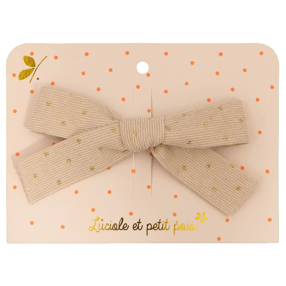 Barrette nœud princesse - Ruban écru – Luciole et petit pois