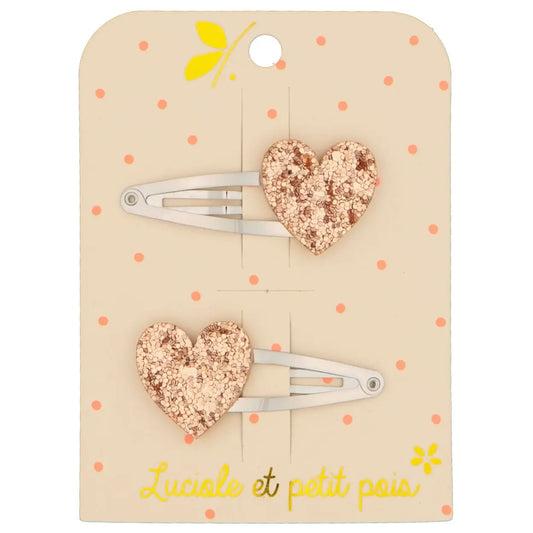 Barrettes Cœurs roses pailletés – Luciole et Petit Pois