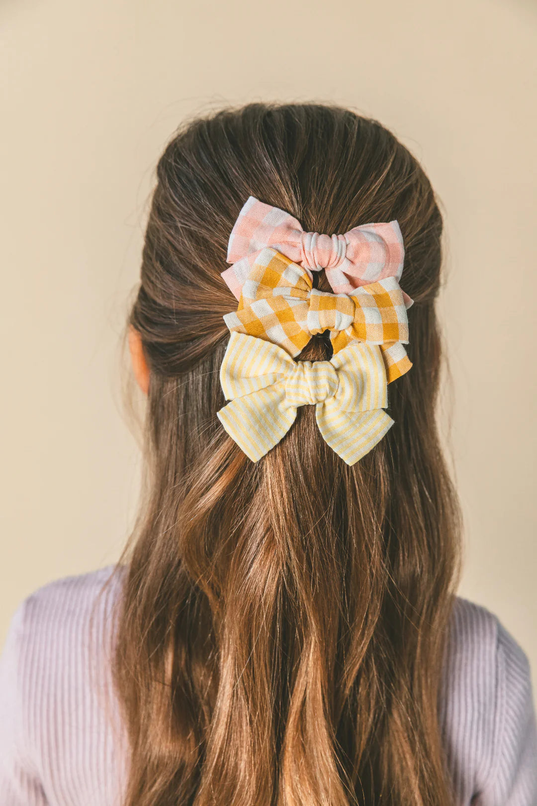 Barrette nœud princesse Vichy moutarde – Luciole et petit pois