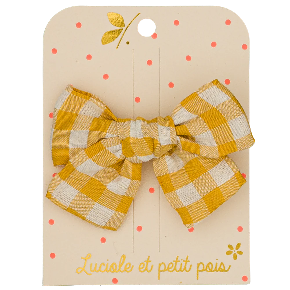 Barrette nœud princesse Vichy moutarde – Luciole et petit pois