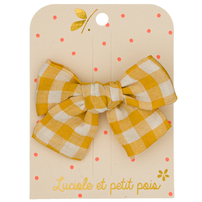 Barrette nœud princesse Vichy moutarde – Luciole et petit pois