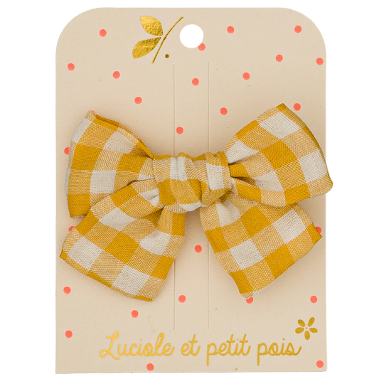 Barrette nœud princesse Vichy moutarde – Luciole et petit pois