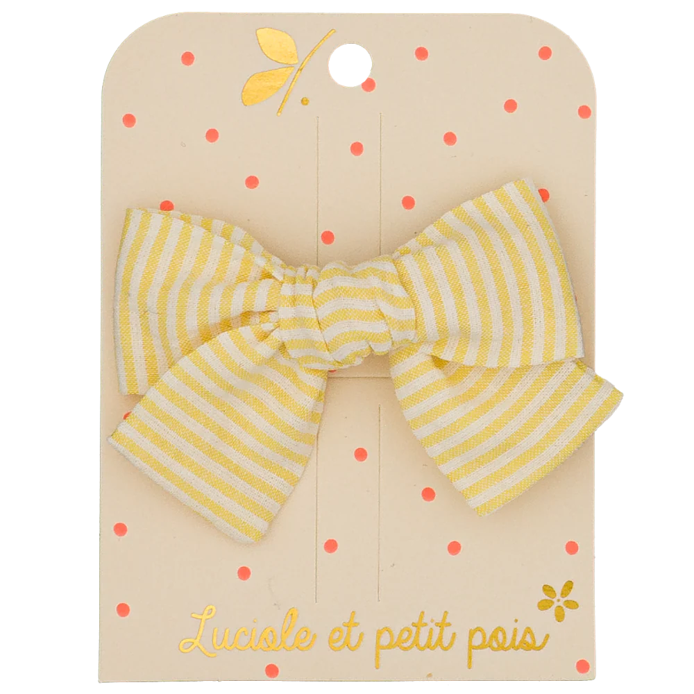 Barrette nœud princesse rayé jaune – Luciole et petit pois