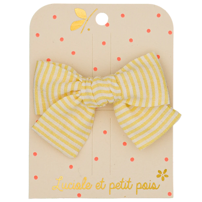 Barrette nœud princesse rayé jaune – Luciole et petit pois