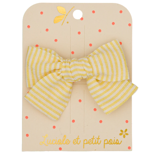 Barrette nœud princesse rayé jaune – Luciole et petit pois