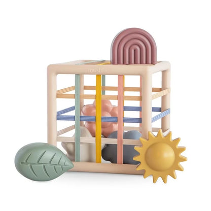 Boite de motricité pour bébé avec forme et élastique. Développe la motricité fine des bébé dès 10 mois 