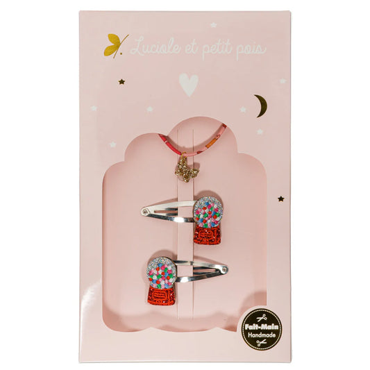 Coffret Bubble Gum - Barrettes & Bracelet Capel Floret – Luciole et Petit Pois
