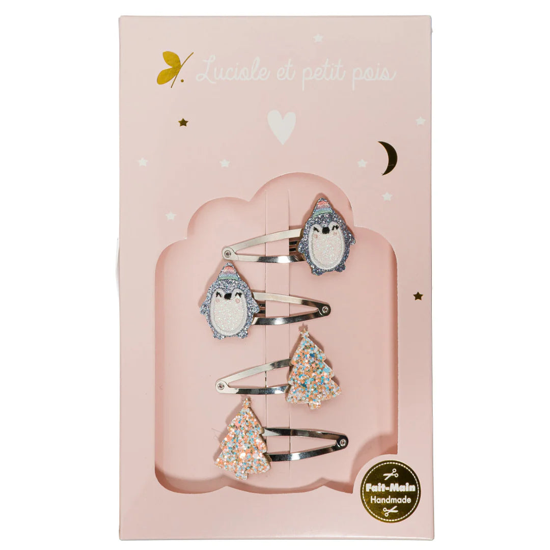 Coffret Winter Wonderland - Barrettes pingouins & Sapins crème multi – Luciole et Petit Pois