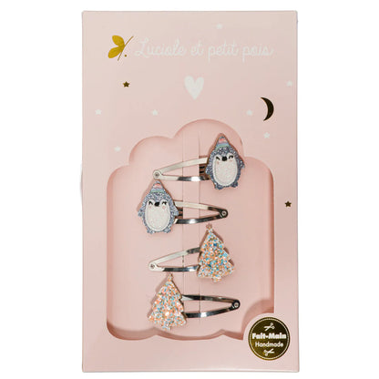 Coffret Winter Wonderland - Barrettes pingouins & Sapins crème multi – Luciole et Petit Pois
