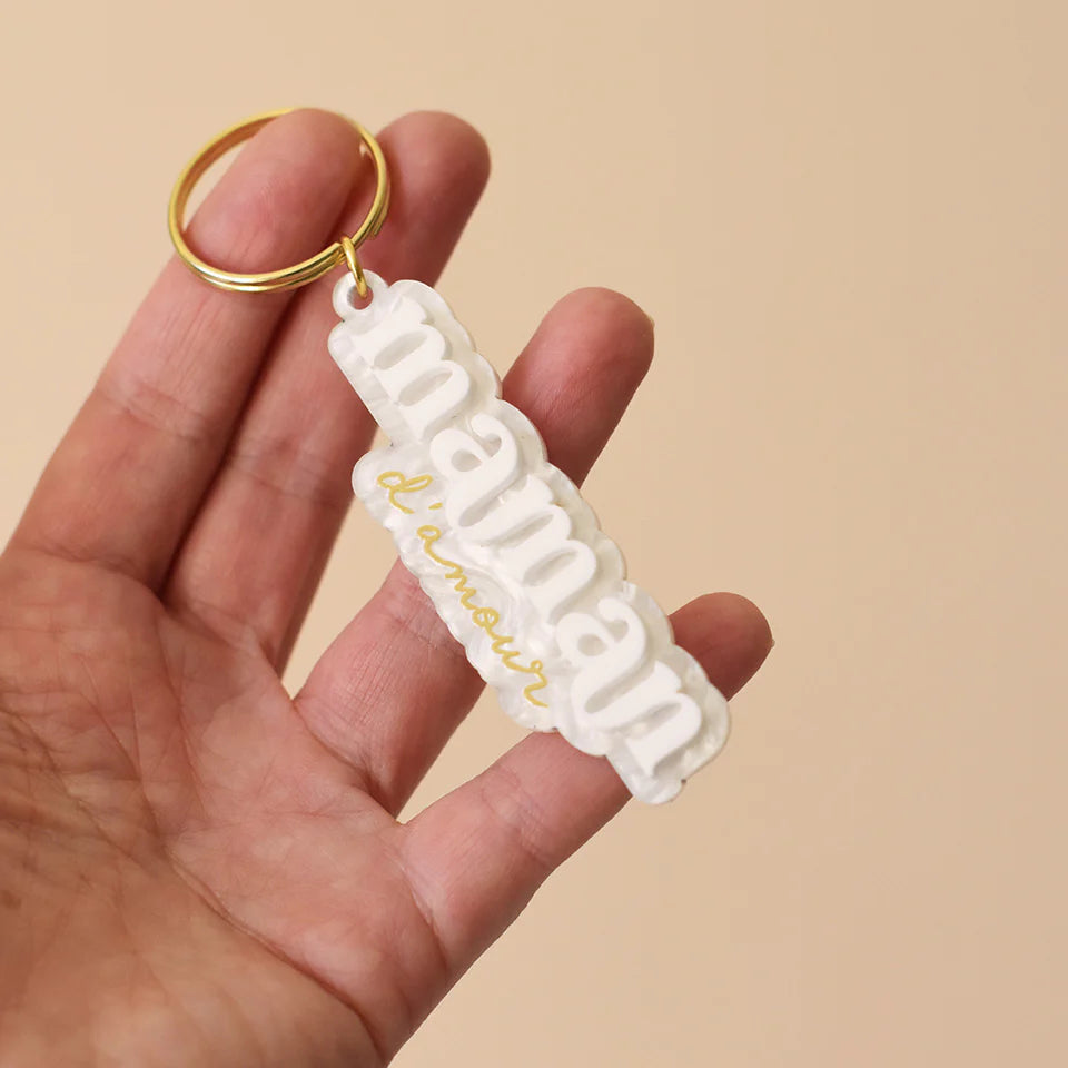Porte clés personnalisé relief Maman d'amour - Les Mignonneries