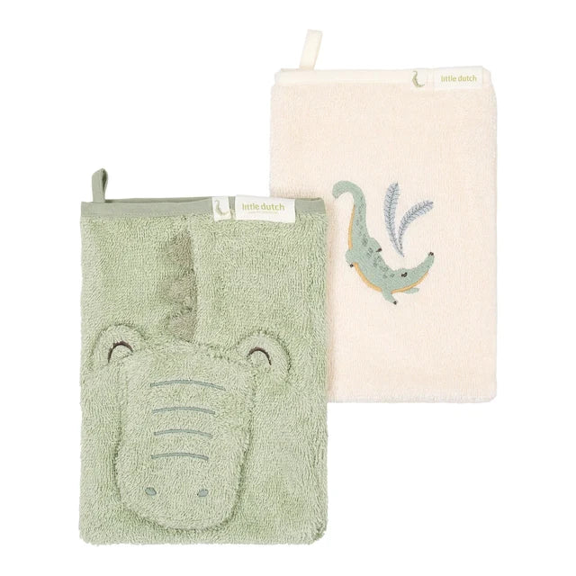 Lot de 2 gants de toilette Crocodile verts | Little Dutch